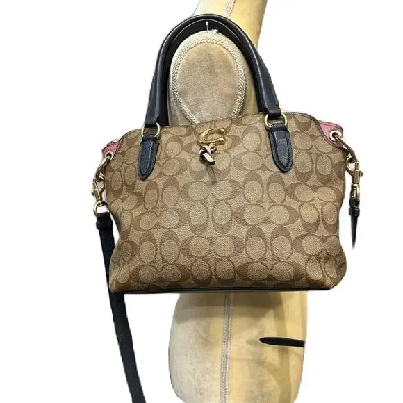 COACH Remi Navy Brown Signature Satchel Saddle Crossbody Bag MRSP $398 - Picture 1 of 15